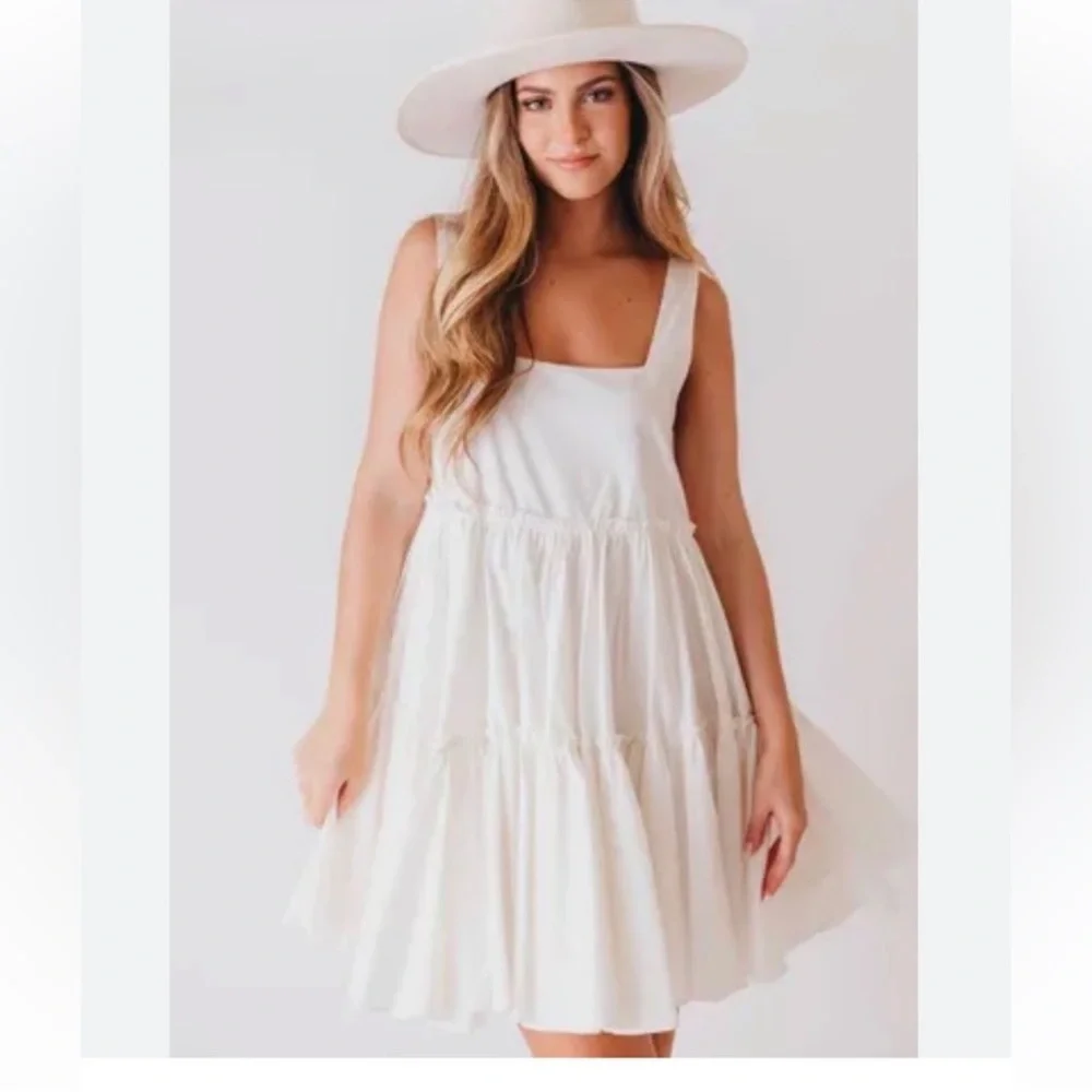 MABLE White Babydoll Mini Dress - Picture 1 of 6